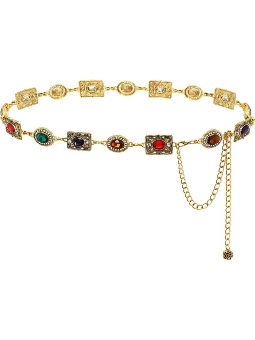 Stylish Western Concho Metal Waist Chain with Rhinestones - Cowgirl Belt